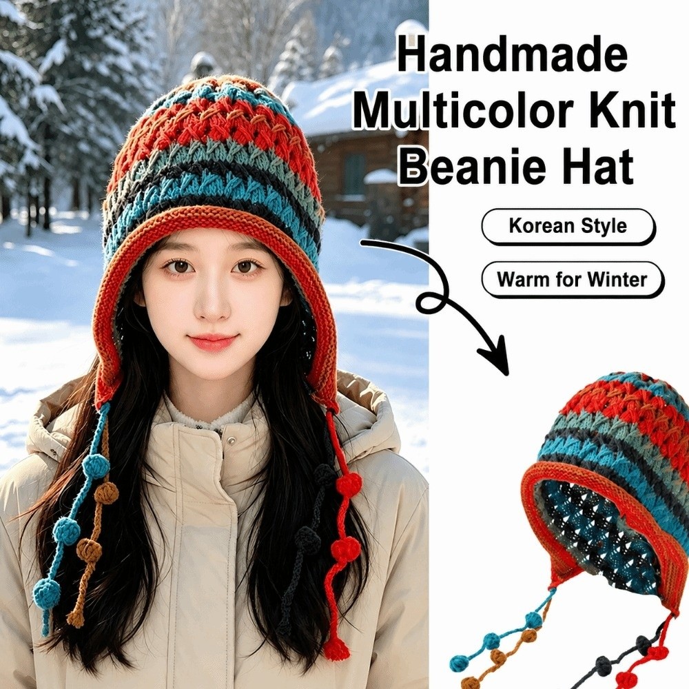 Winter Ethnic Fashion For Women - 패션 레인보우 스트라이프 니트 모직 모자