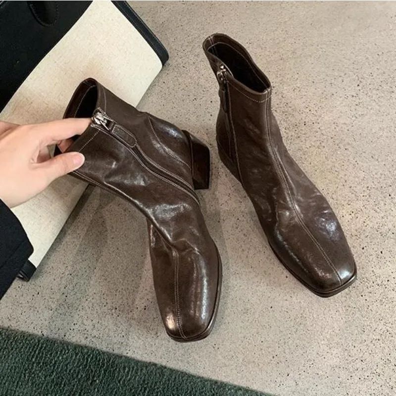 새로운 여성용 디자이너 힐 앵클 부츠 패션 스퀘어 토  - Ethnic Fashion Designer 리뷰 및 가격