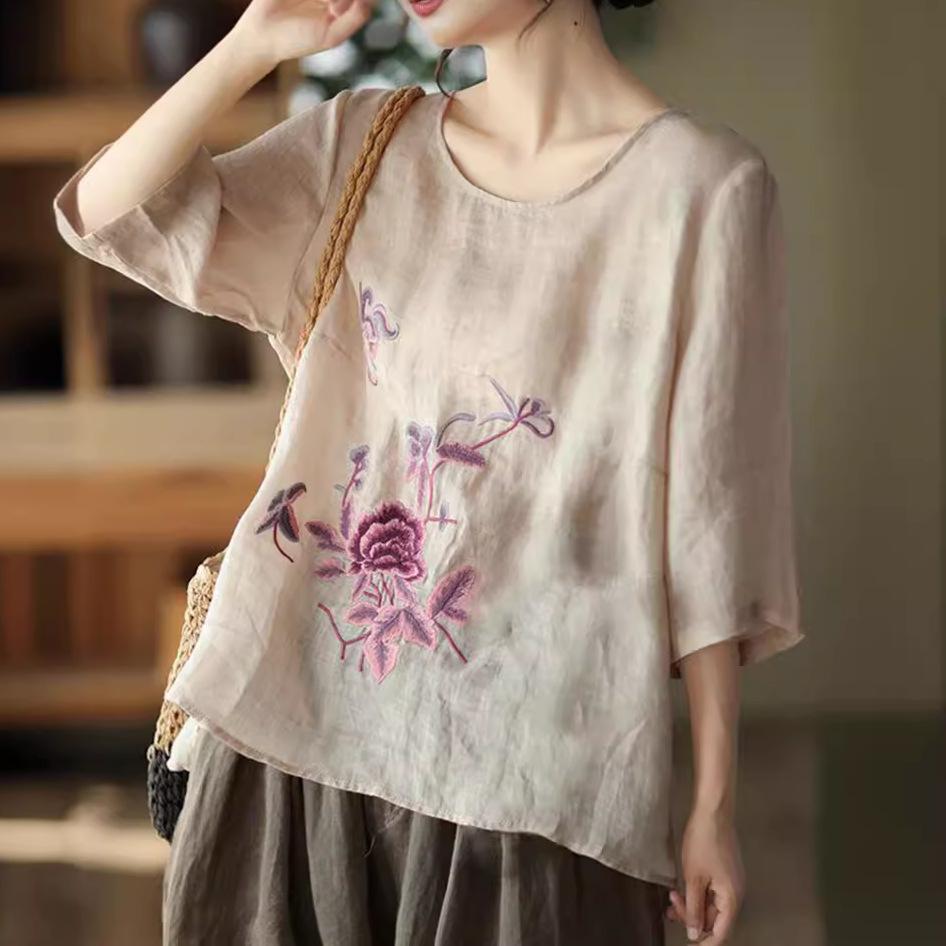 플러스 사이즈 여성 여름 레트로 블라우스 코튼 린넨 얇 - Ethnic Fashion For Ladies 리뷰 및 가격