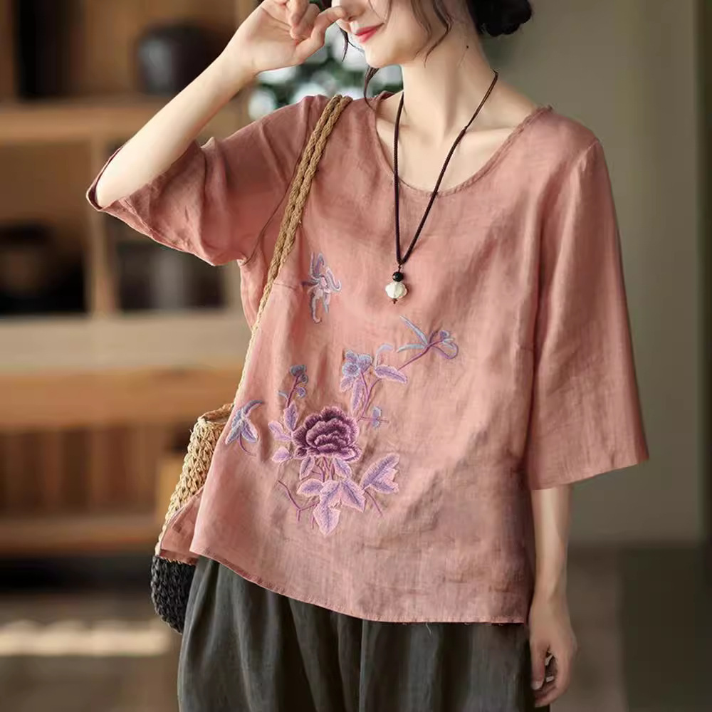 플러스 사이즈 여성 여름 레트로 블라우스 코튼 린넨 얇 - Ethnic Fashion For Ladies 리뷰 및 가격