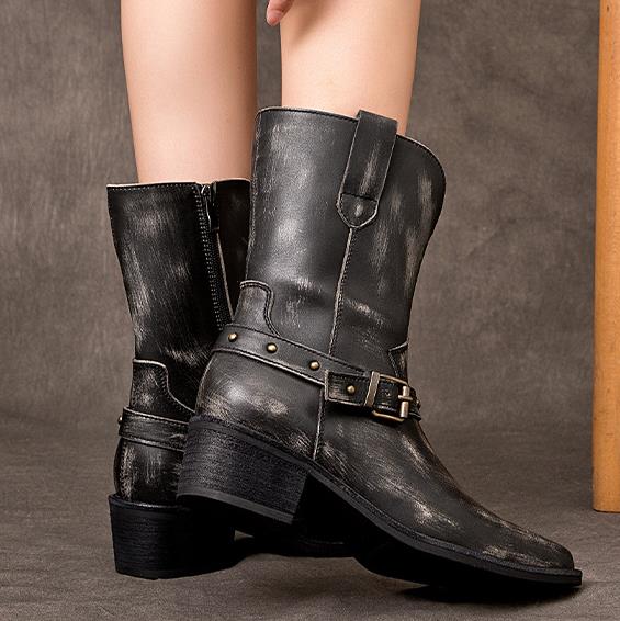 4.5cm 소가죽 천연 가죽 에스닉 청키 힐 여성 앵클 - Ethnic Fashion For Ladies 리뷰 및 가격