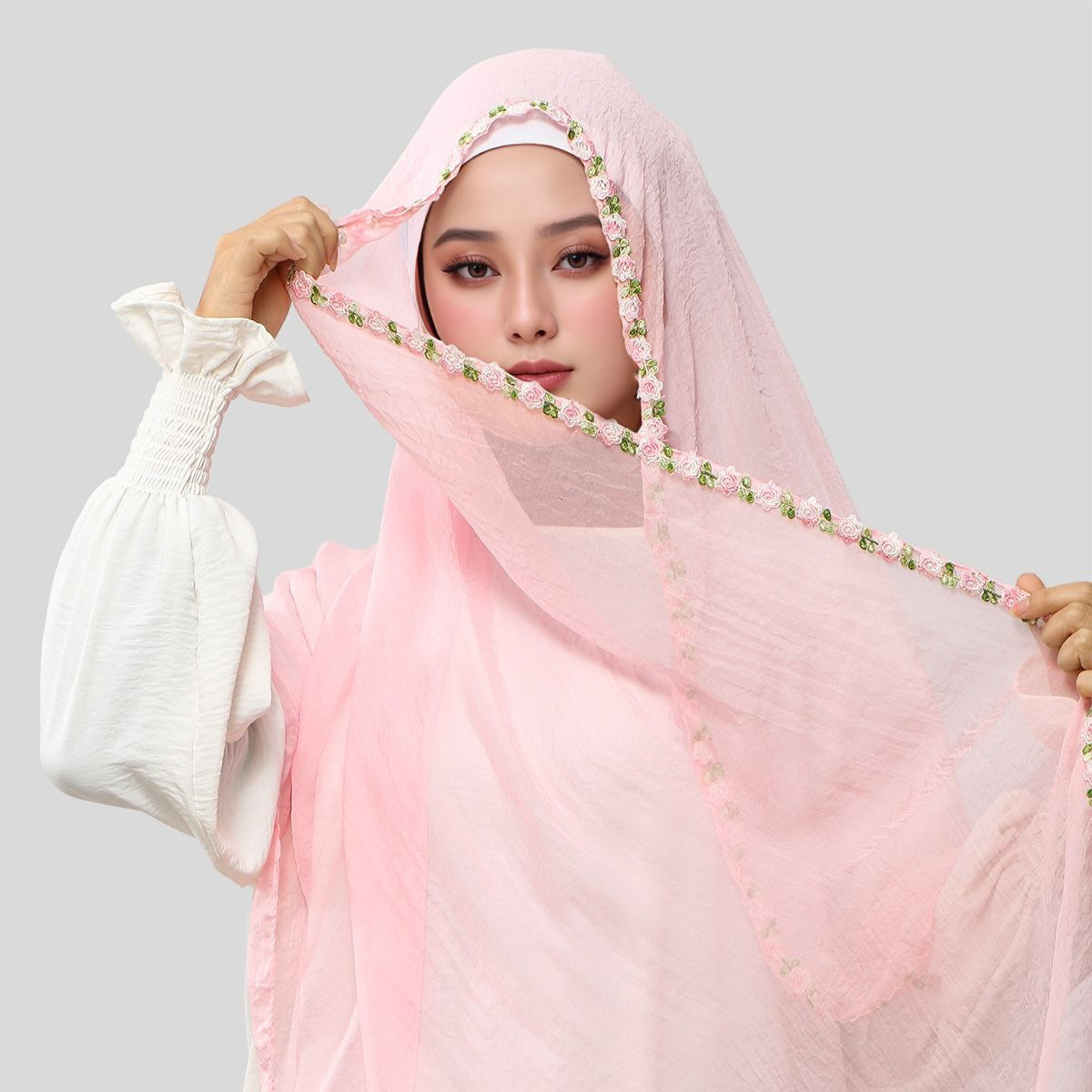 새로운 장미 자수 무지 쉬폰 롱 스카프 여성용 에스닉  - Ethnic Fashion For Ladies 리뷰 및 가격