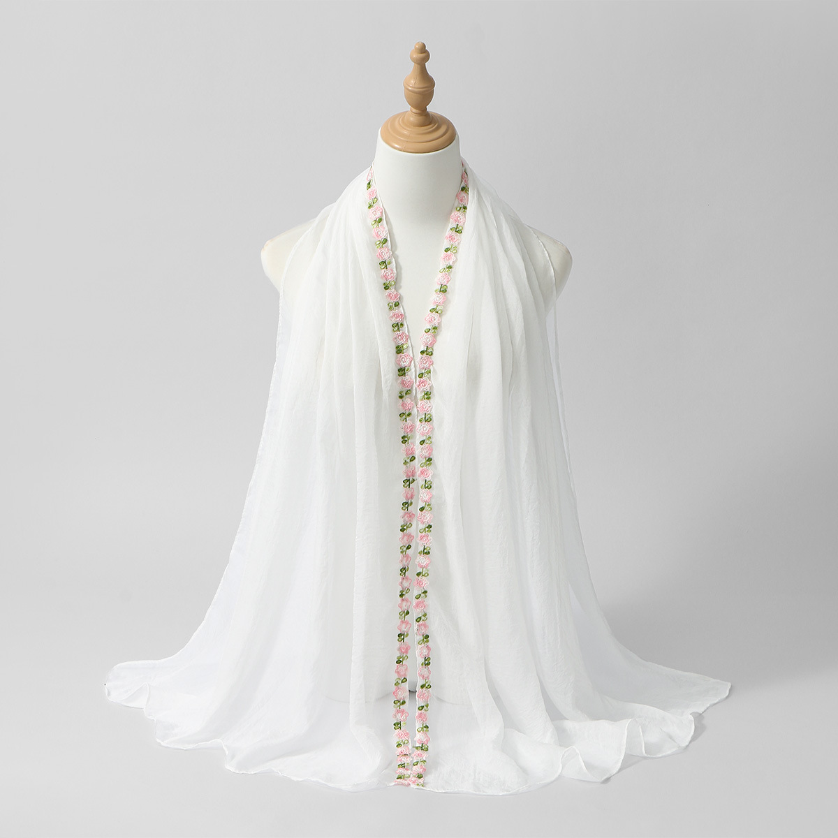 새로운 장미 자수 무지 쉬폰 롱 스카프 여성용 에스닉  - Ethnic Fashion For Ladies 리뷰 및 가격
