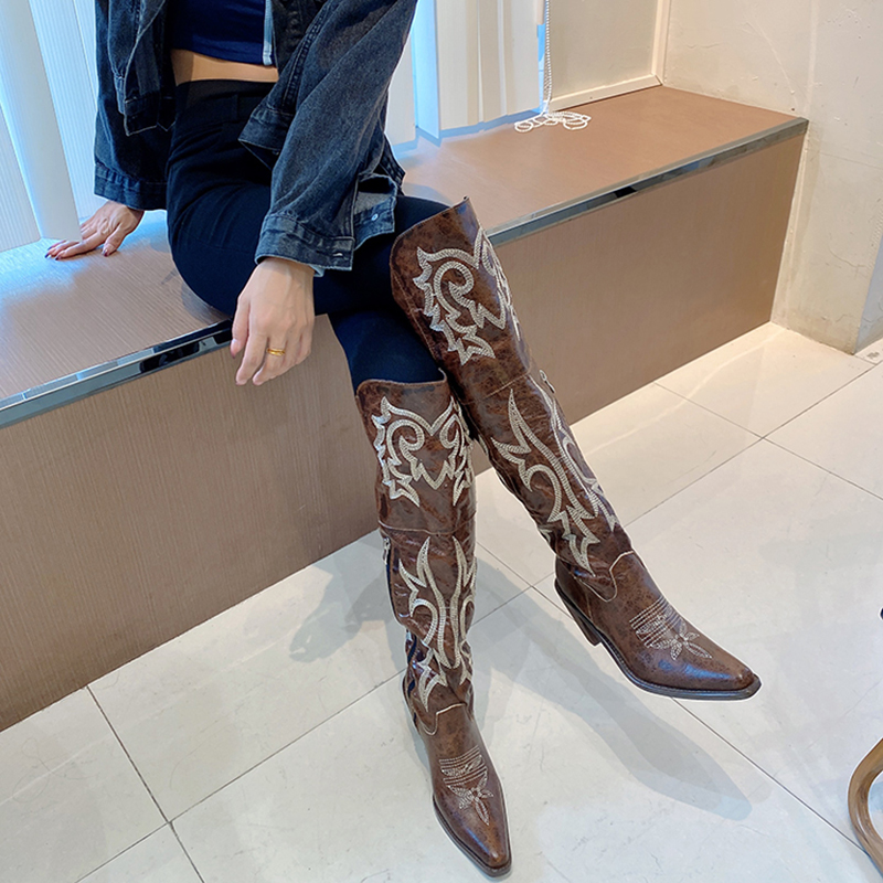 새로운 카우보이 부츠 여성용 포인티드 토 웨스턴 부츠  - Winter Ethnic Fashion For Women 리뷰 및 가격
