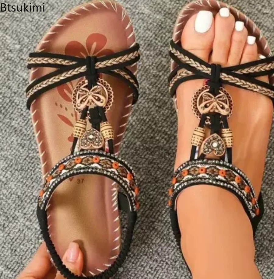 여성 보헤미안 샌들 야외 해변 드레스 캐주얼 슈즈 플랫 - Ethnic And Fashion 리뷰 및 가격