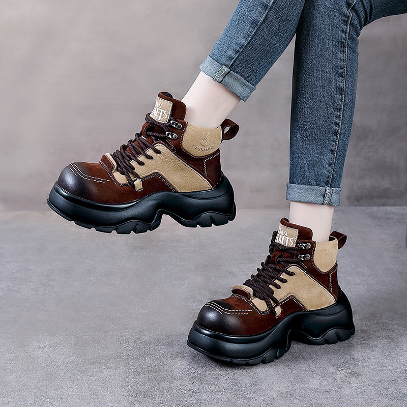 6cm 천연 가죽 웨지 패션 부츠 와이드 토 앵클 부티 - Winter Ethnic Fashion For Women 리뷰 및 가격